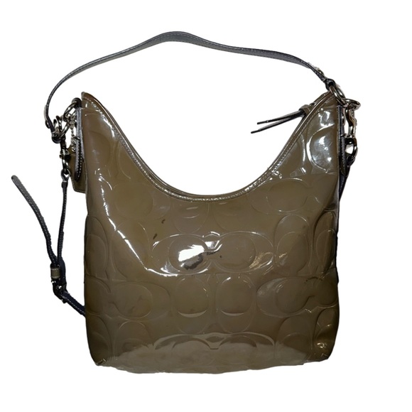 Coach Enamel 2Way Gray Patent Leather Hobo Shoulder Bag Embossed C's & wallet✨ - Picture 7 of 16